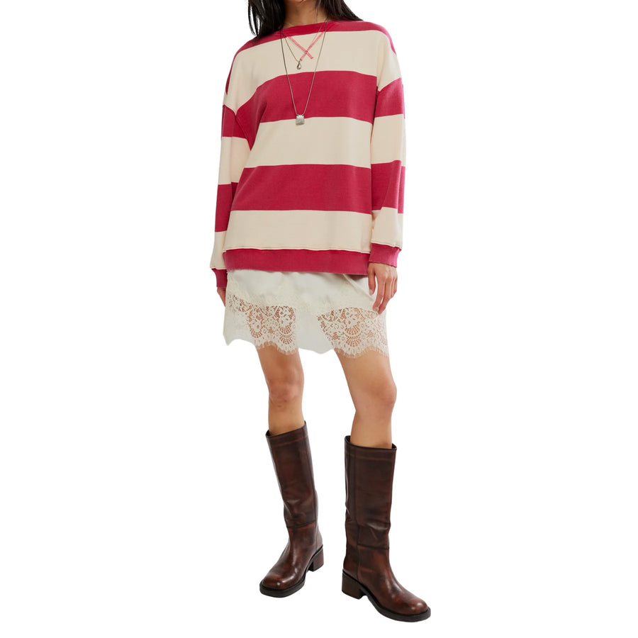 Classic Stripe Crew Wide in Cherry