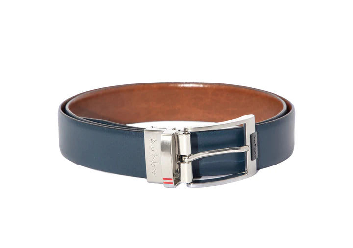 Desoto Reversible Belt Brushed Nickel, Tan-Navy