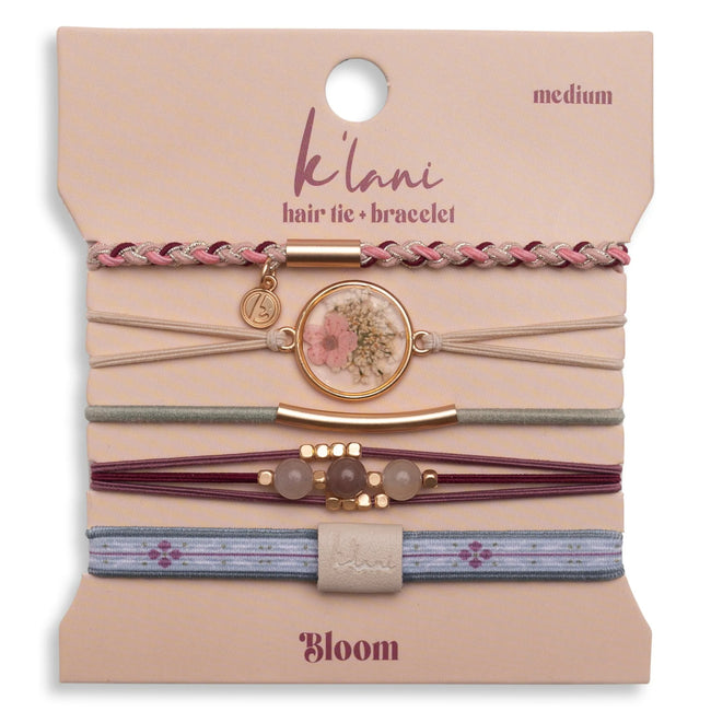 "Bloom" Maroon & Pink with Pressed Flowers Hair Tie Bracelets