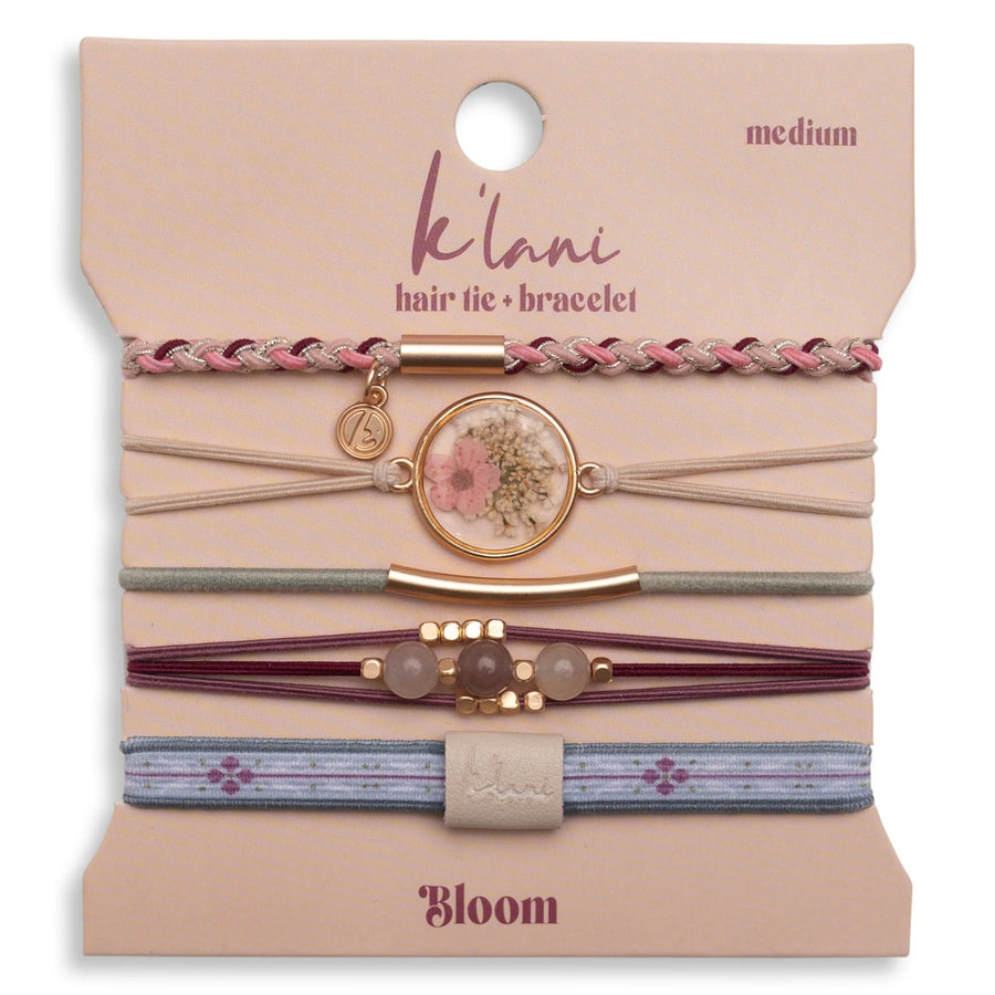 "Bloom" Maroon & Pink with Pressed Flowers Hair Tie Bracelets