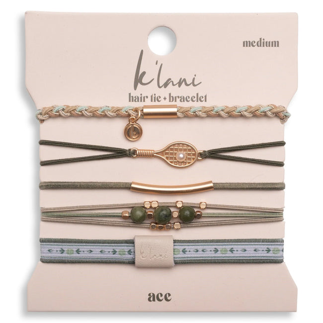"Ace" Green & Gold Tennis Racket Charm Hair Tie Bracelets