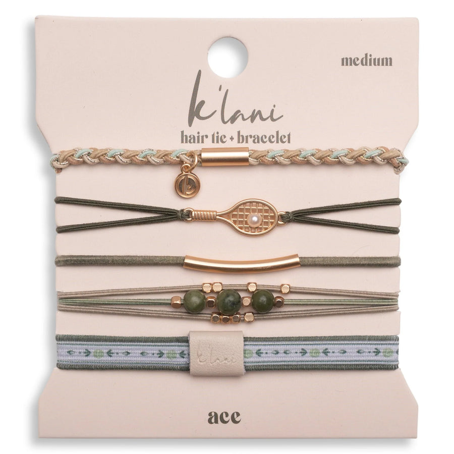 "Ace" Green & Gold Tennis Racket Charm Hair Tie Bracelets