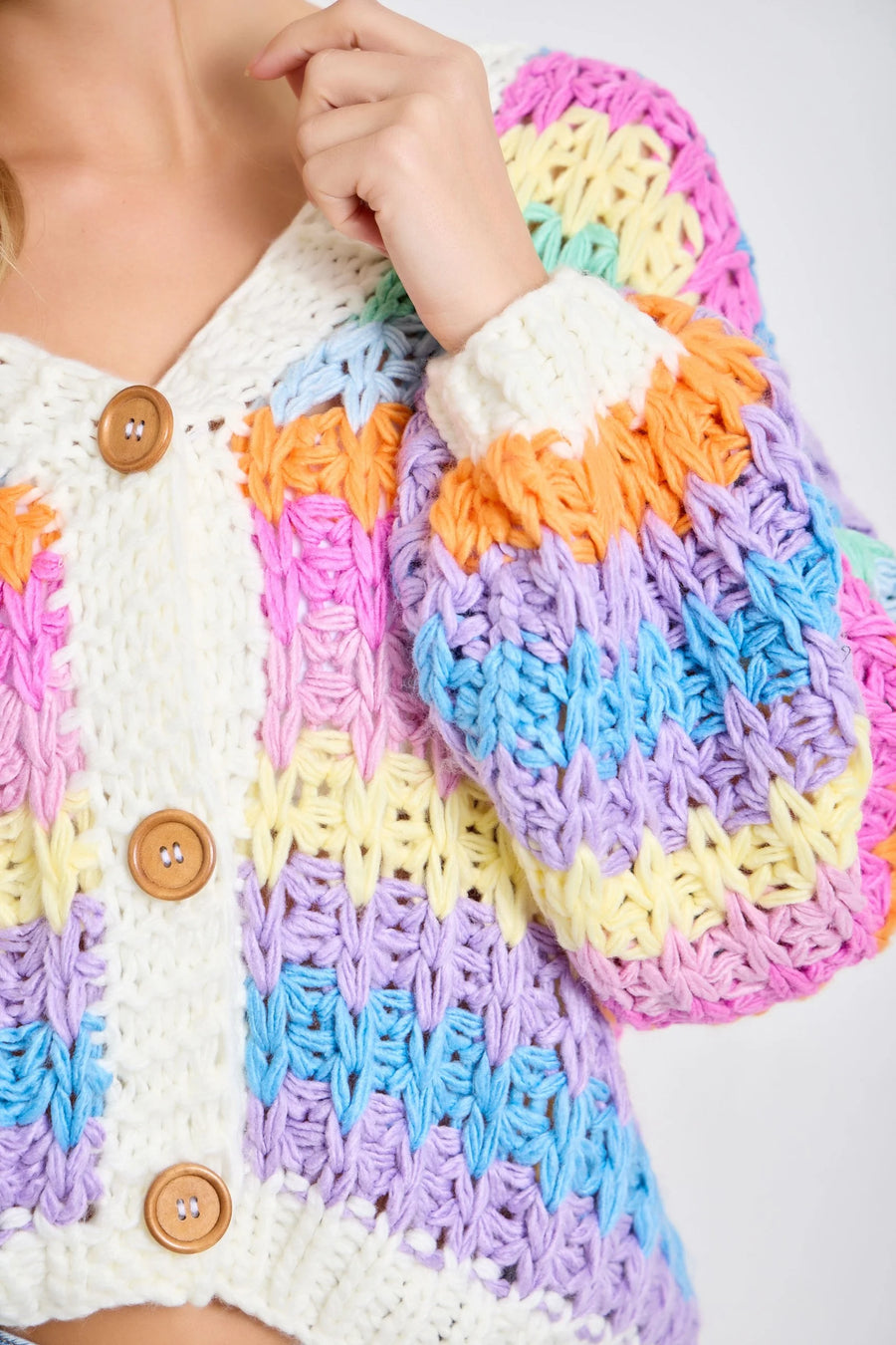 Rainbow Knit Button Up Cardigan BSW3230