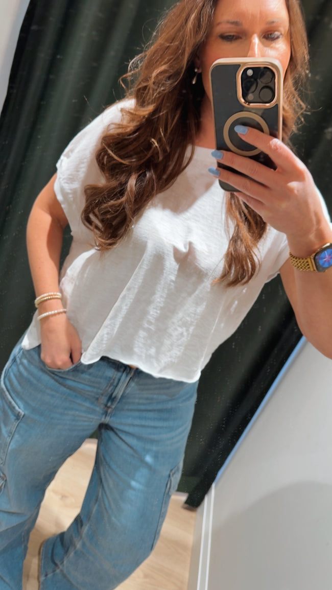 Short Dolman Sleeve Step Hem Tee White