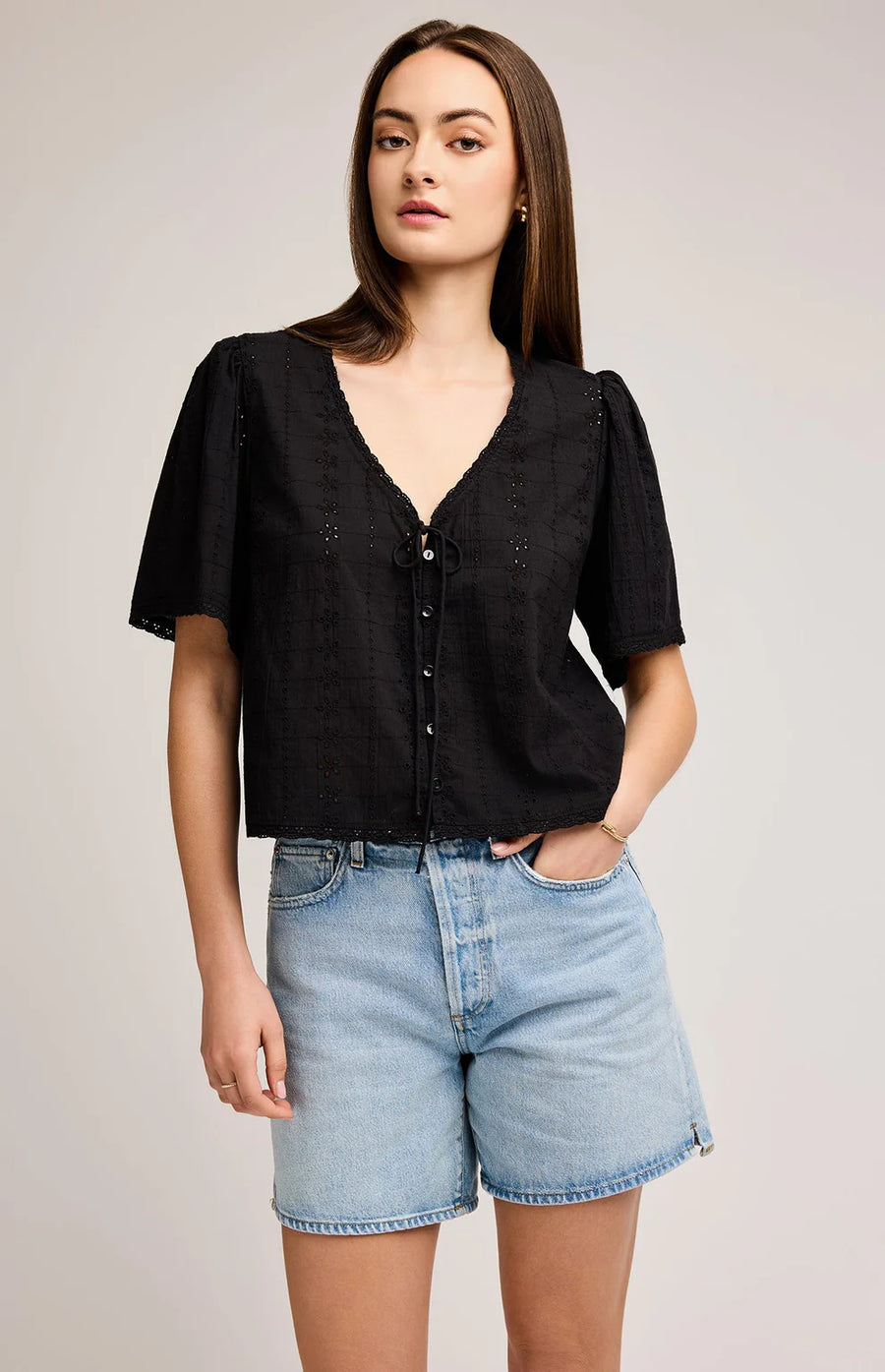 Jessa Eyelet Top Black