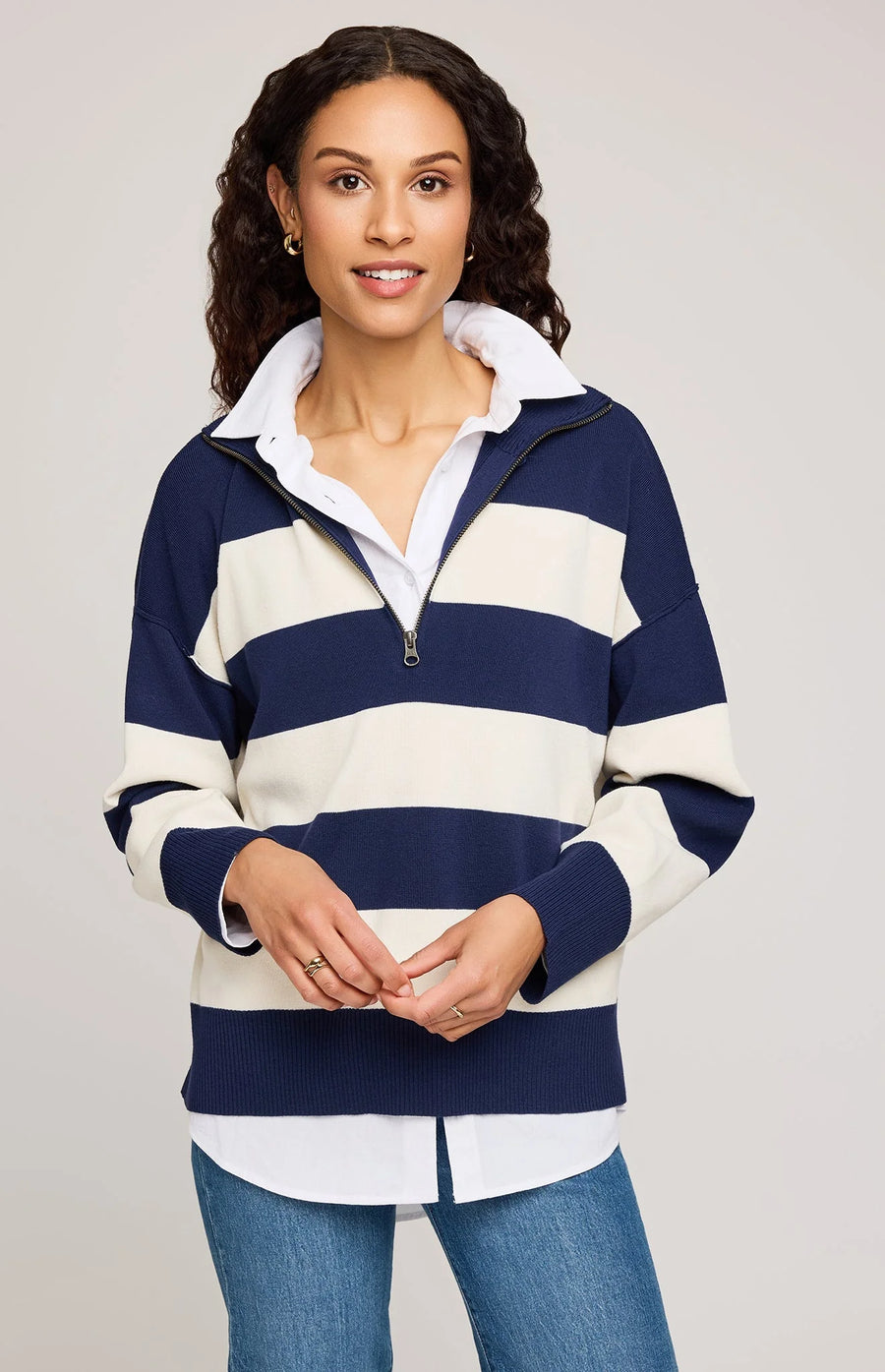Idris Striped Sweater - Navy Stripe