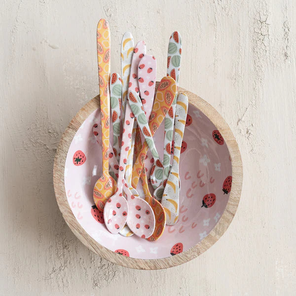 Enameled Stainless Steel Spoon w Fruit Pattern