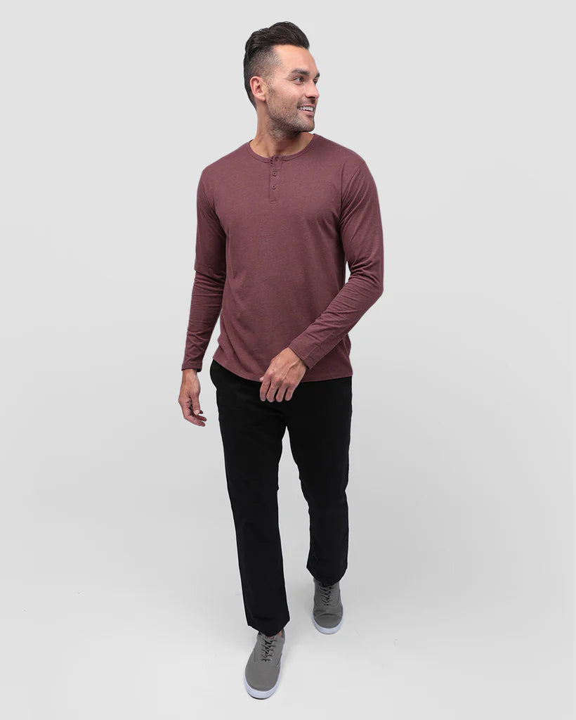 76MT403S Long Sleeve Henley Tee - Burgundy Melange