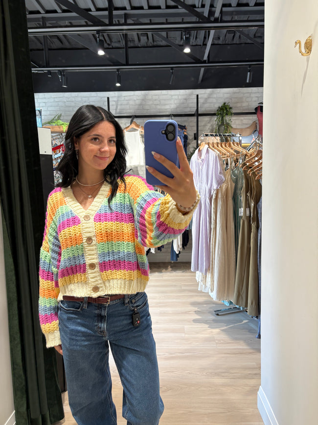 Rainbow Knit Button Down Cardigan PSW3476