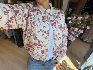 Hallie Quilted Bomber Jacket - Cream/Wine Floral