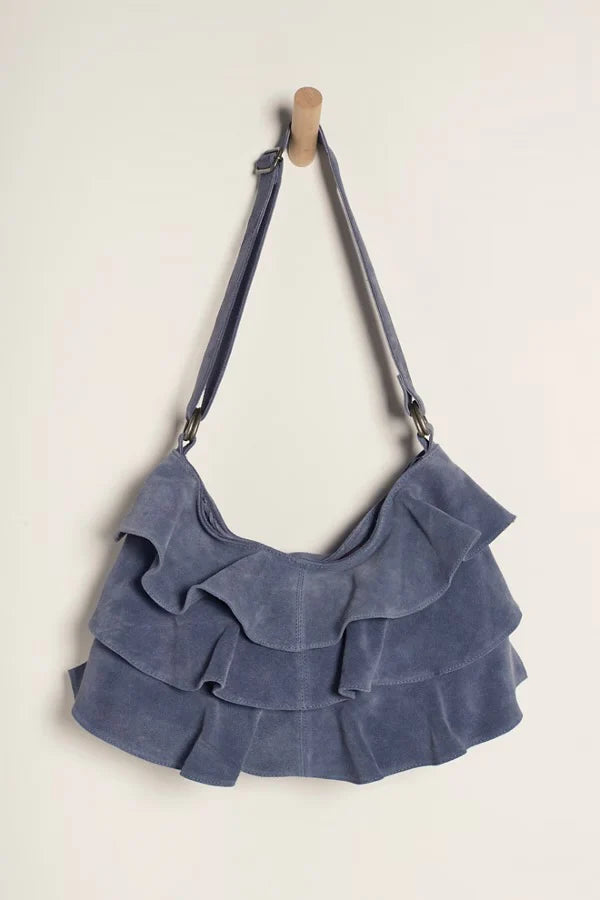 Rae Ruffle Suede Shoulder Bag