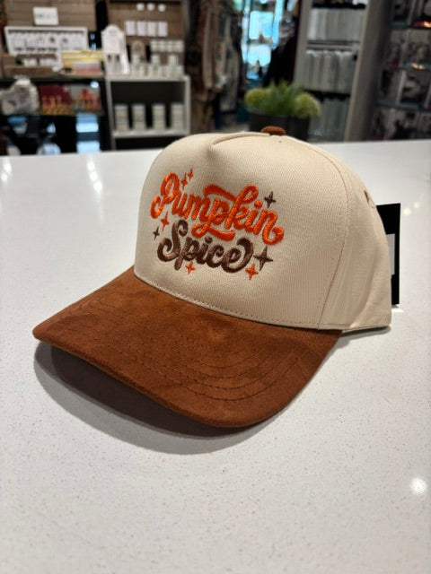 Pumpkin Spice Embroidered Two-Tone Suede Brim Trucker Hat- CINAMON