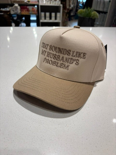 That Sounds Like... Embroidered Two-Tone Trucker Hat- BEIGE