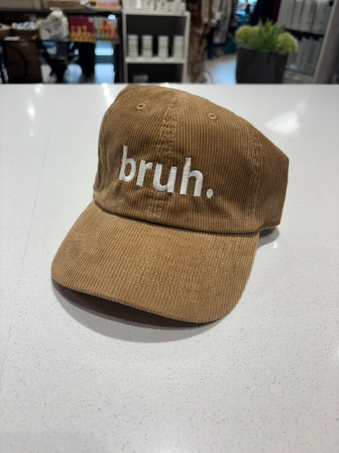 Bruh Lettering Embroidered Corduroy Hat- TAN