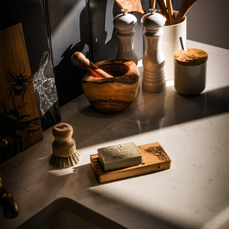 Highland Cow Oak Soap Dish & Soap Set