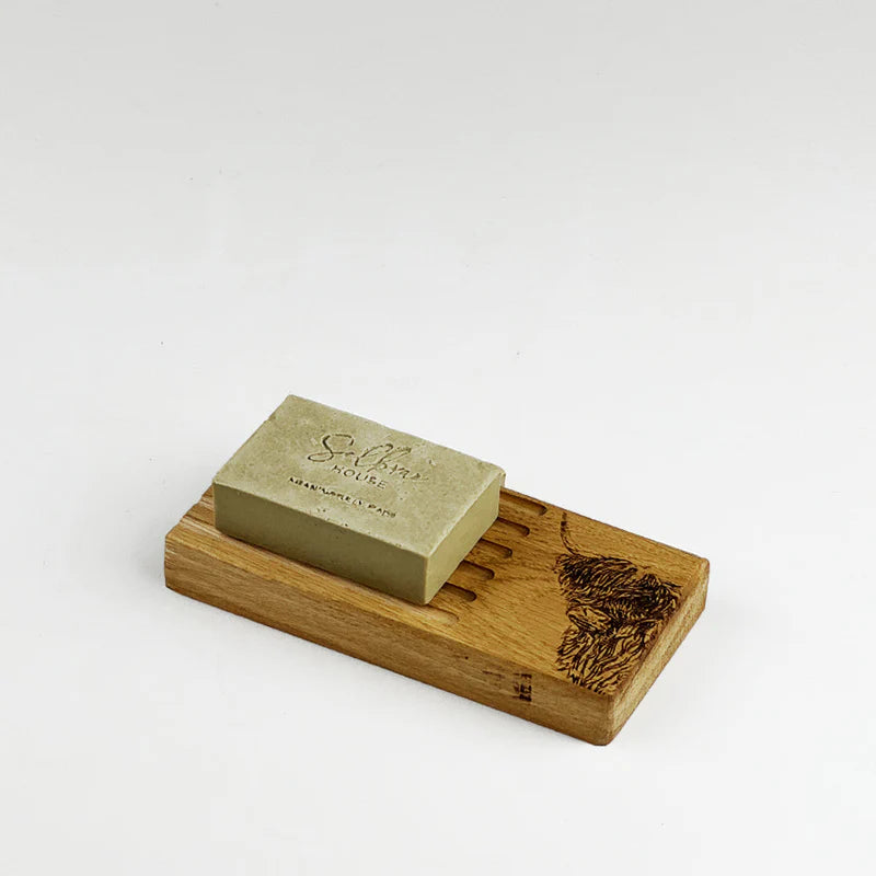 Highland Cow Oak Soap Dish & Soap Set