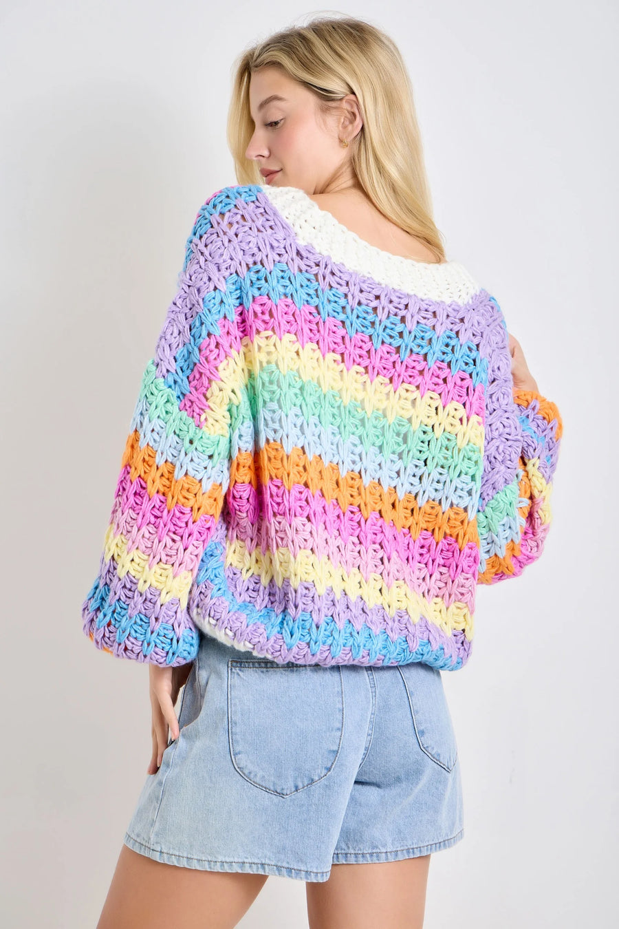 Rainbow Knit Button Up Cardigan BSW3230