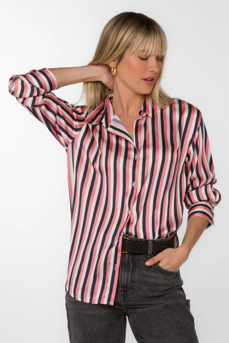 Lazaro Pink Navy Stripe Shirt