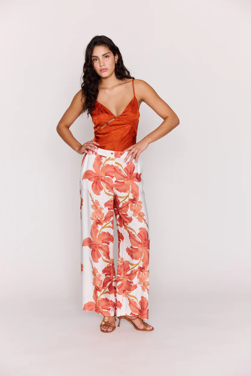 Isla Wide Leg Pant - Peach Hibiscus