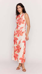 Isla Mesh Midi Dress - Peach Hibiscus