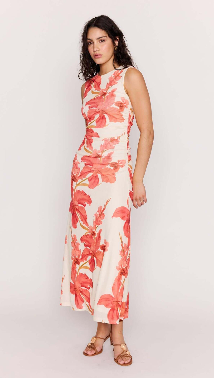 Isla Mesh Midi Dress - Peach Hibiscus