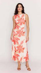 Isla Mesh Midi Dress - Peach Hibiscus