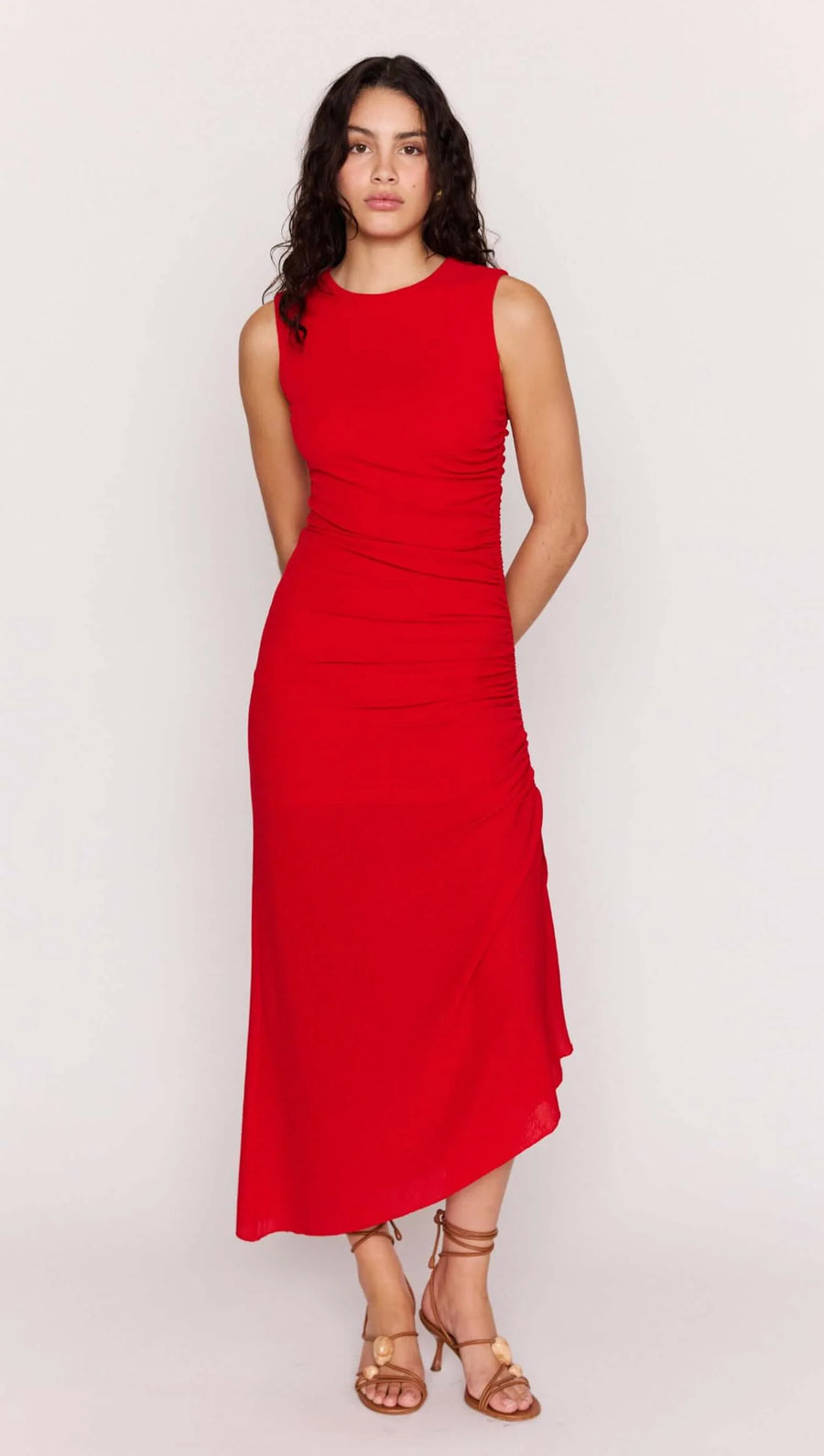 Rosa Drawstring Midi Dress - Red
