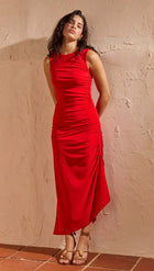 Rosa Drawstring Midi Dress - Red
