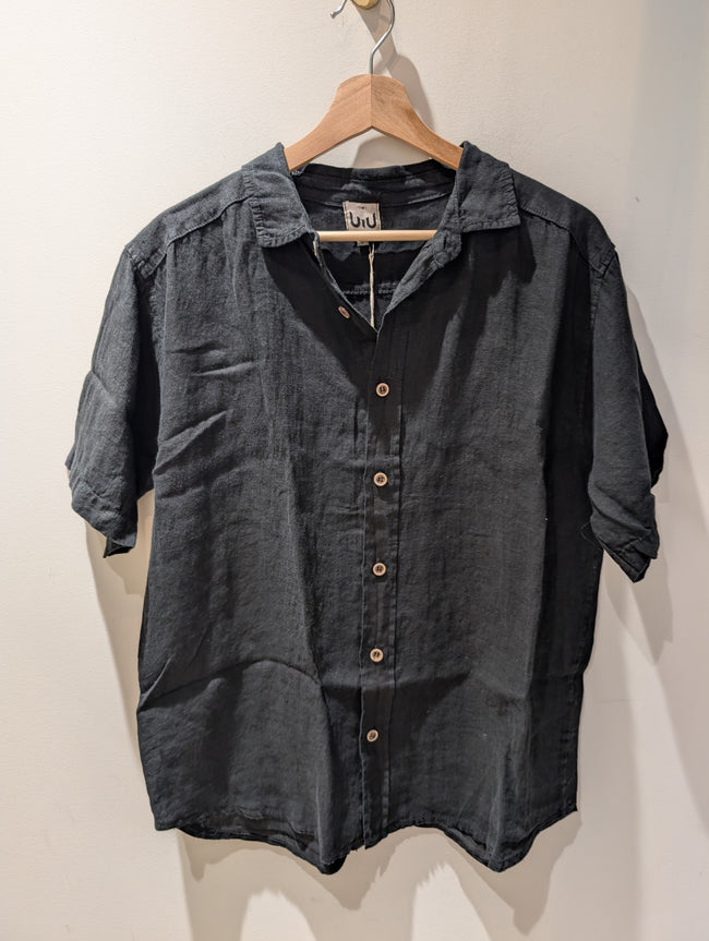 Men's Solid Linen Shirt - Black