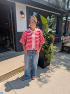 Stripe Button Up Short Sleeve Knit Cardigan PSW3456-A