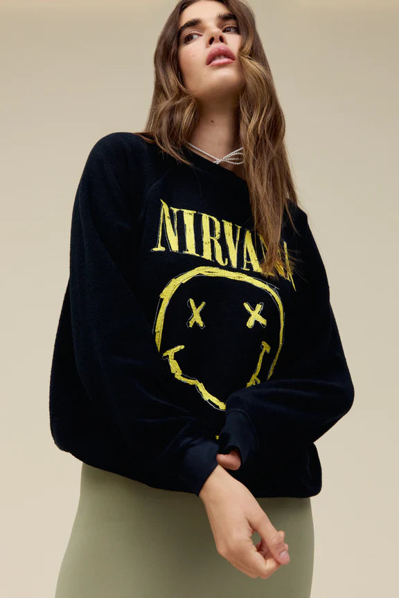 Black Onyx Nirvana Smiley Reverse Raglan Crew Neck Sweater