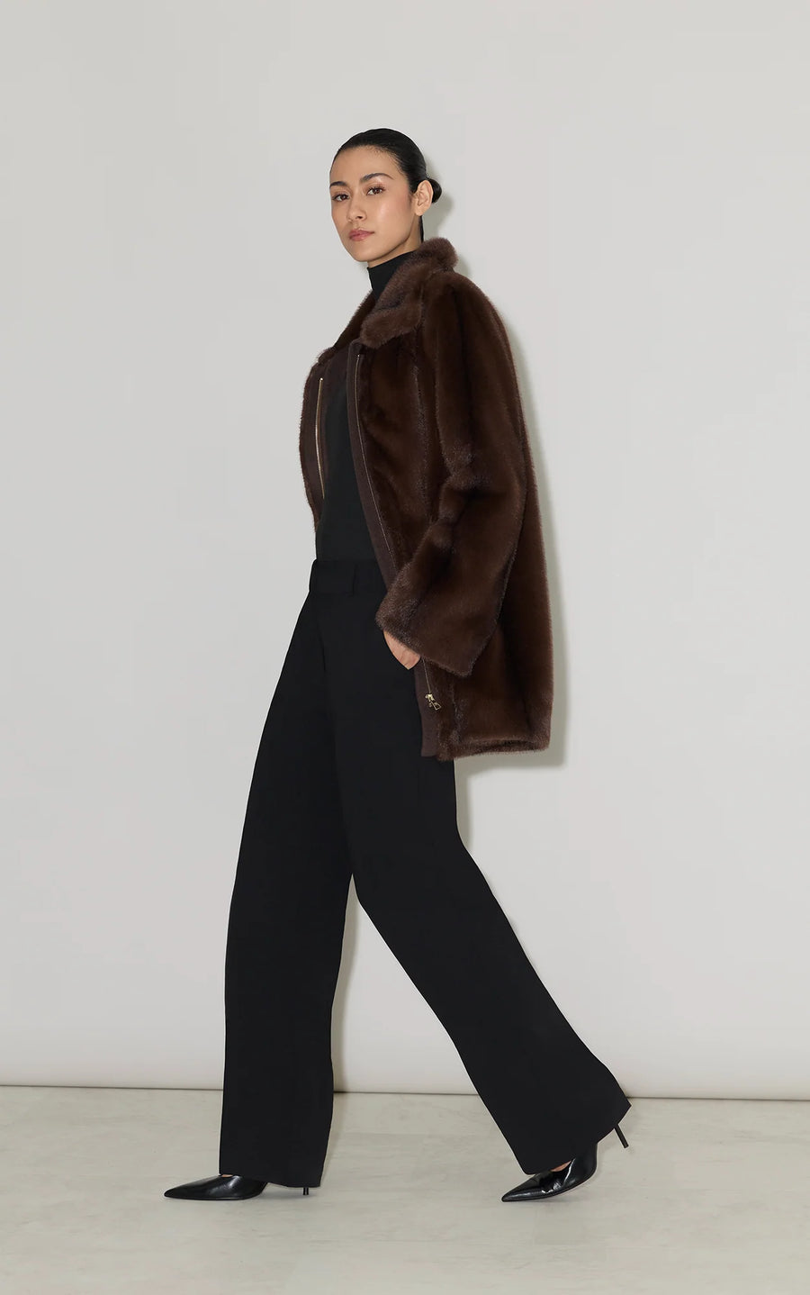 SHEILA-Faux Mink Fur Swing Coat Sale price