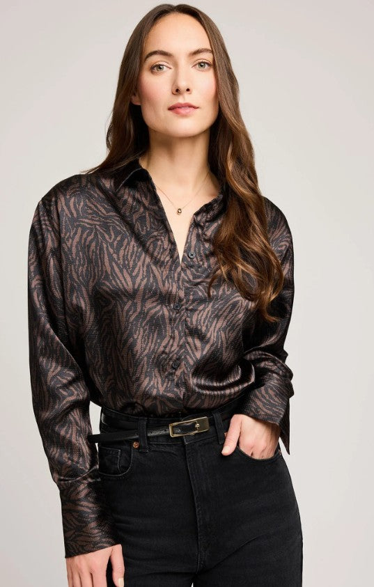 Simone Java Print Satin Button Down Shirt
