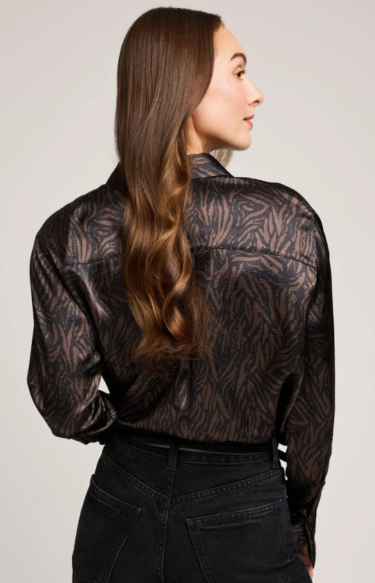 Simone Java Print Satin Button Down Shirt