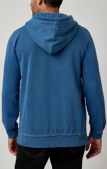 Denim Blue Solid Garment Washed Hoodie