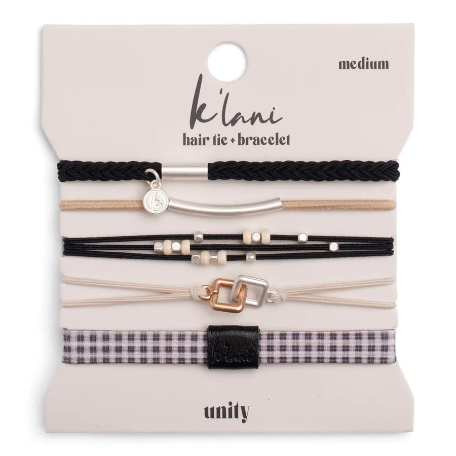 "Unity" Black with Silver Hair Tie Bracelets