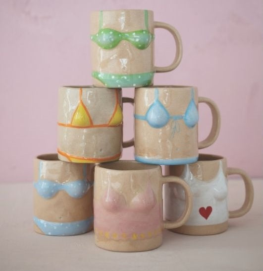 Hand Painted Stoneware Bikini Mug