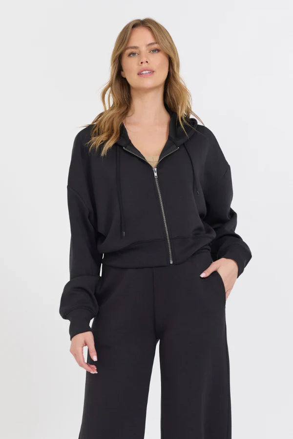 Black Cloud Fleece Crop Zip Up