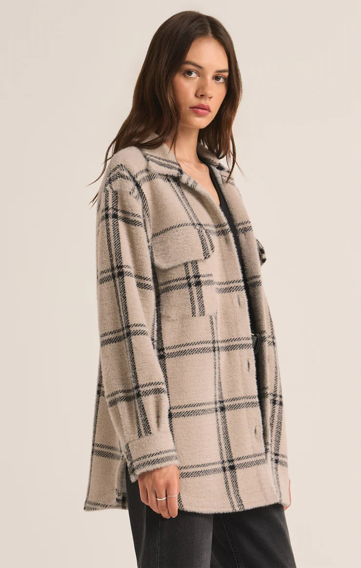 Plaid Tucker Shirt Jacket - Crystal Grey