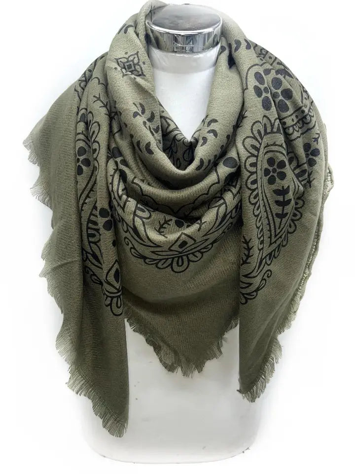 Large Square Scarf with Bandana Pattern