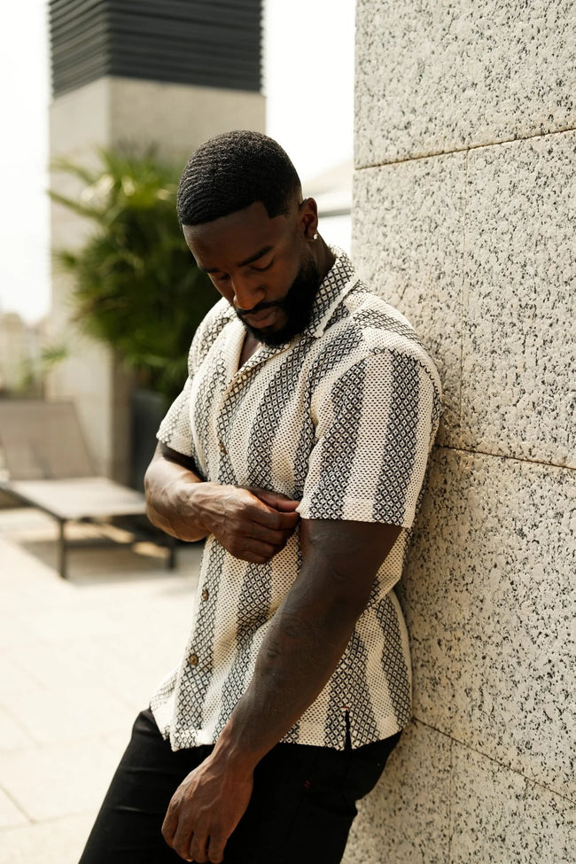 Open Collar Shirt Raj - T Cream Black