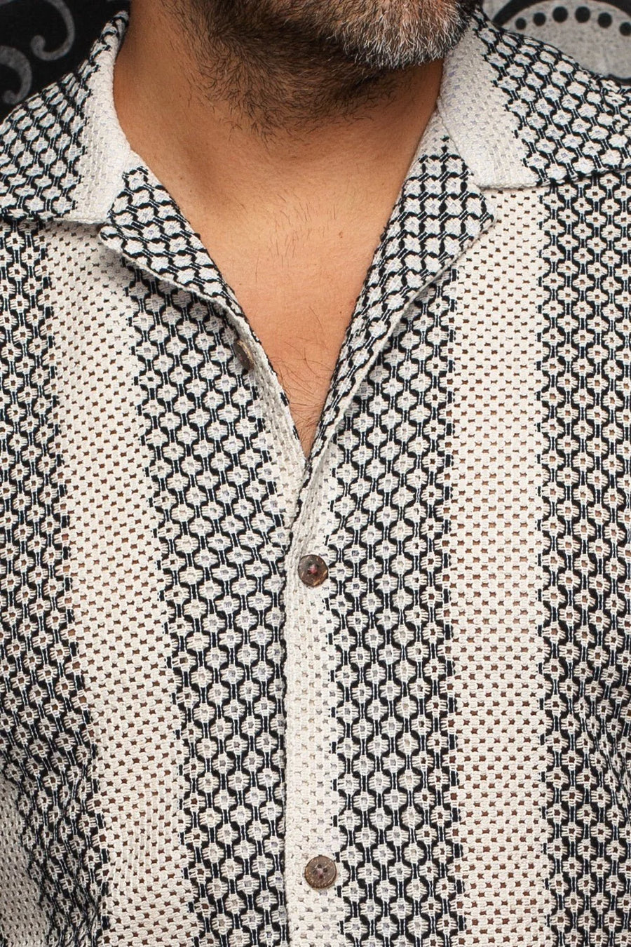 Open Collar Shirt Raj - T Cream Black