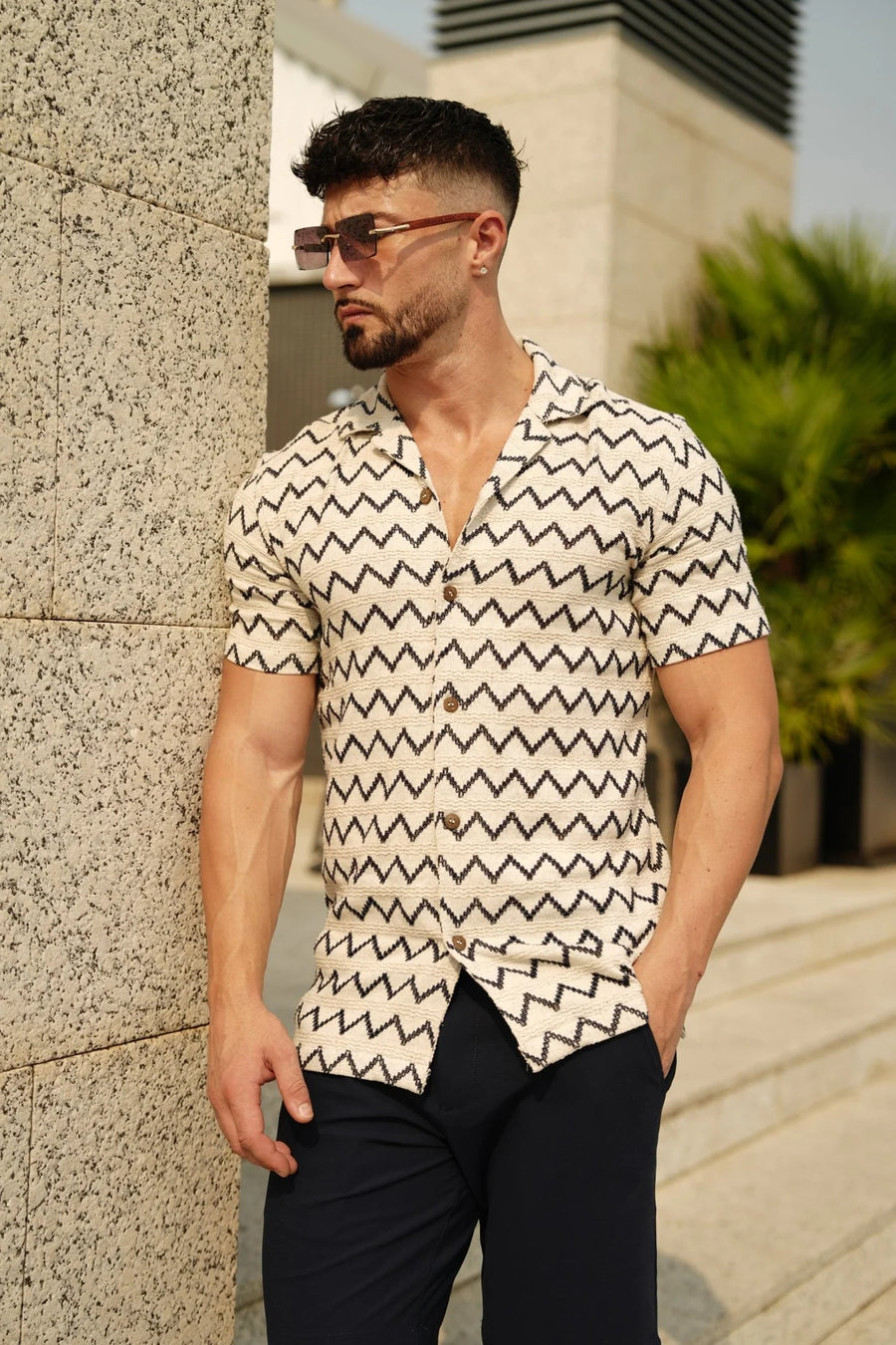 Open Collar Shirt Raj - T Stone Black