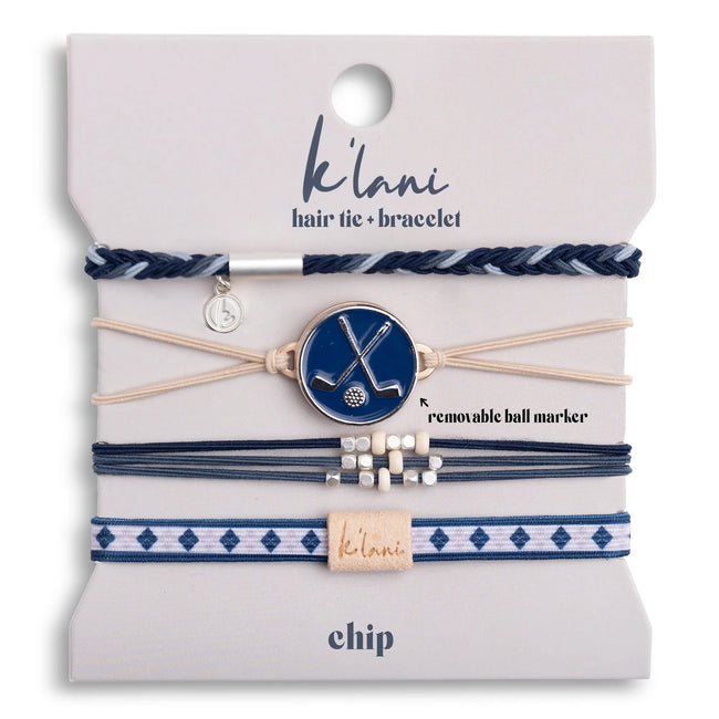 "Chip" Blue & Cream Hair Tie Bracelets with Removable Ball Marker