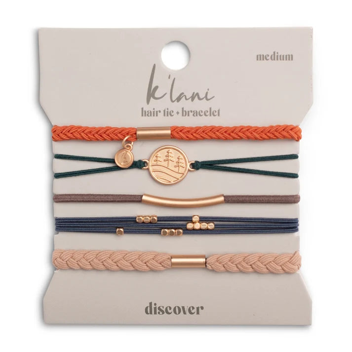 "Discover" Gold Pine Tree Charm Hair Tie Bracelets