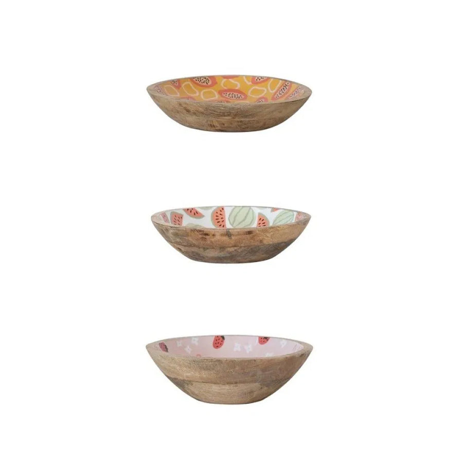 Enameled Mango Wood Bowls
