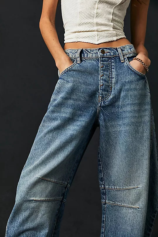 We The Free Good Luck Mid-Rise Barrel Jeans