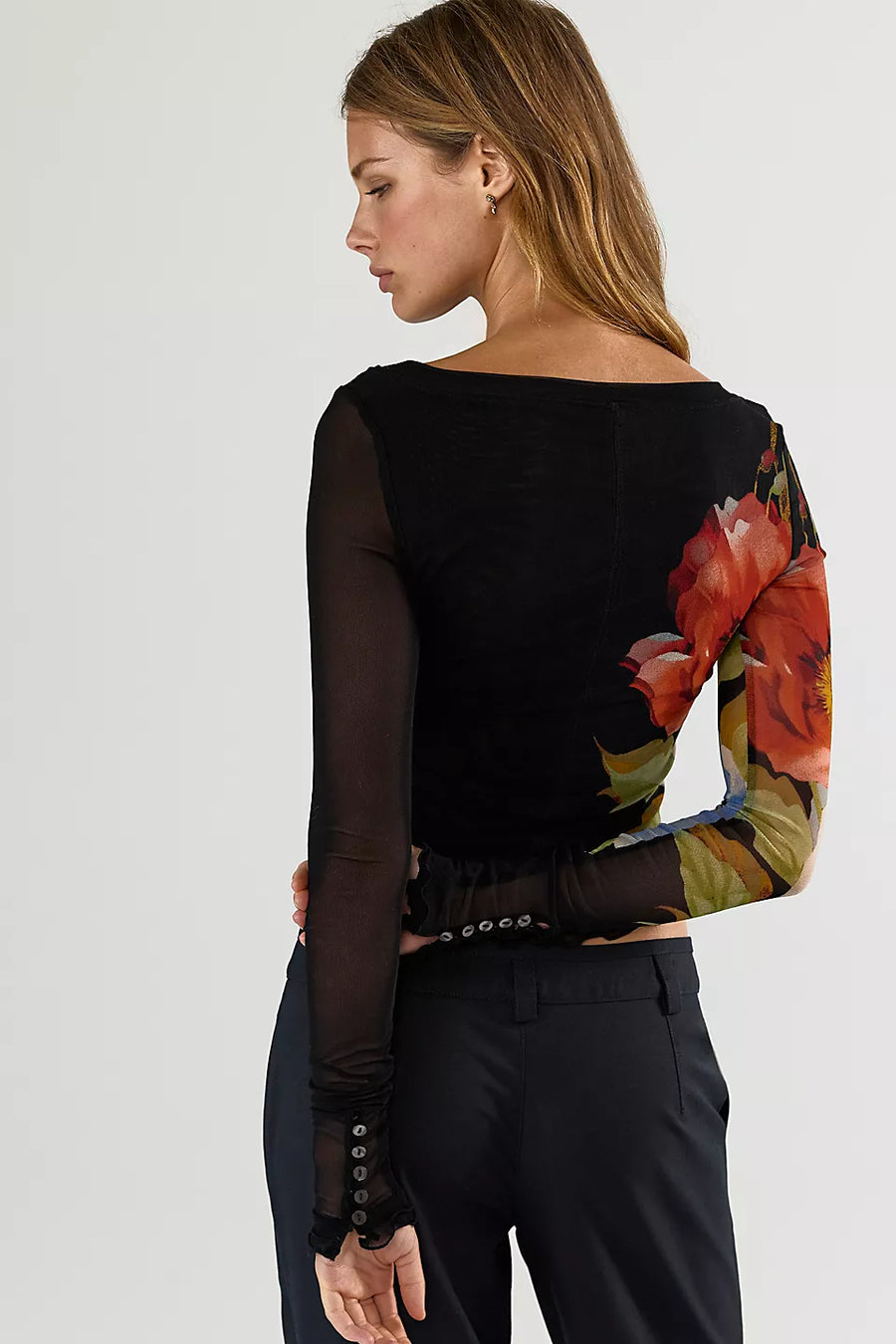 Lilly Printed Boat Neck Long Sleeve Top