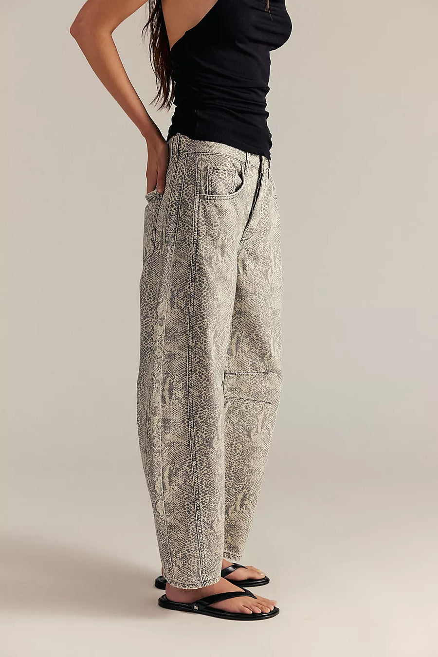Good Luck Mid-Rise Printed Barrel Jeans Snake Combo