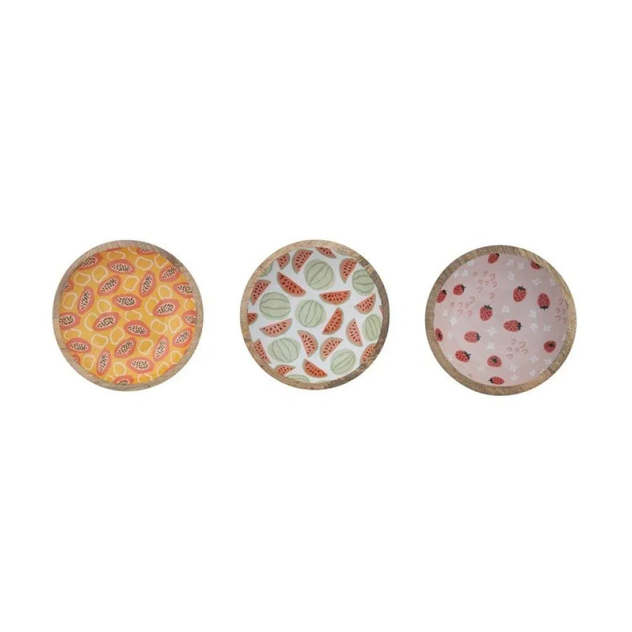 Enameled Mango Wood Bowls